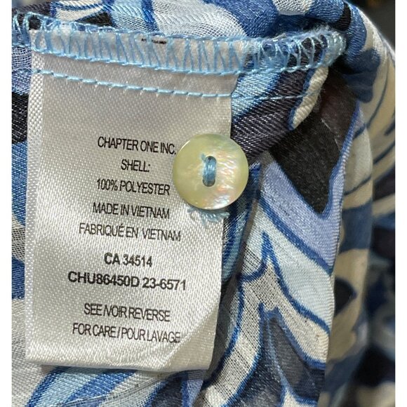 Haven & Blair Sheer Blouse Top Size 1X Blue White Button Front Collar - Picture 9 of 10